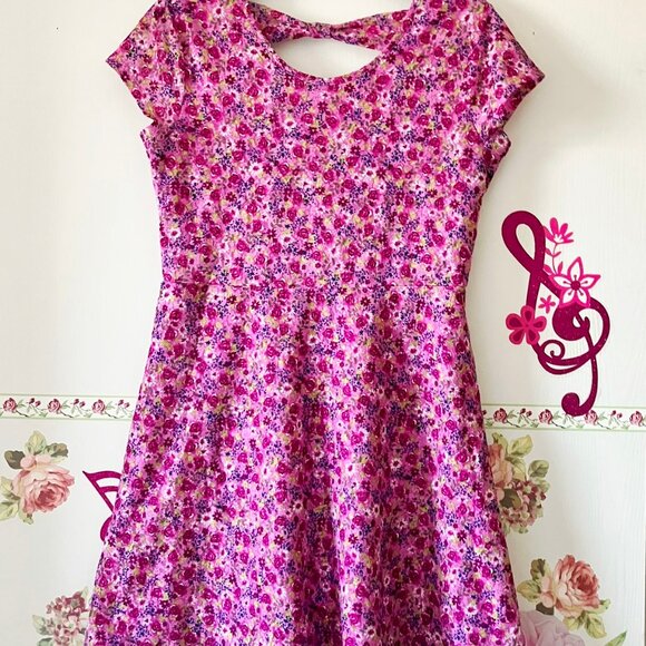 Route 66 Purple Floral Rose Mini Flared Back Bow Dress Girls 14 16 - Picture 4 of 10